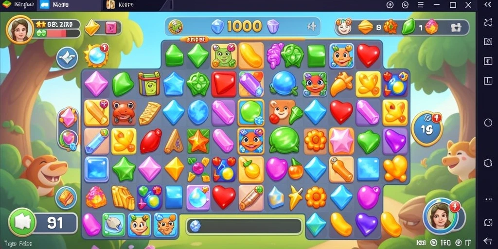 Screenshot gameplay KKRP menampilkan aksi mencocokkan permata yang seru dan penuh warna.