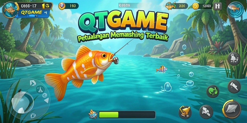 Gameplay QTGAME yang menampilkan aksi memancing seru.