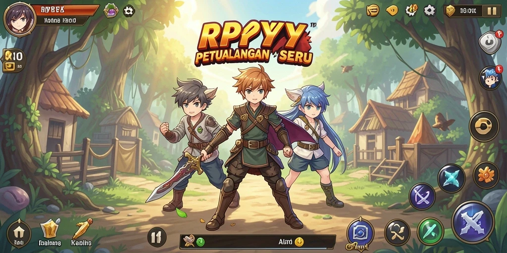 Screenshot utama RPYYY menampilkan pertarungan seru dengan karakter anime yang kuat.