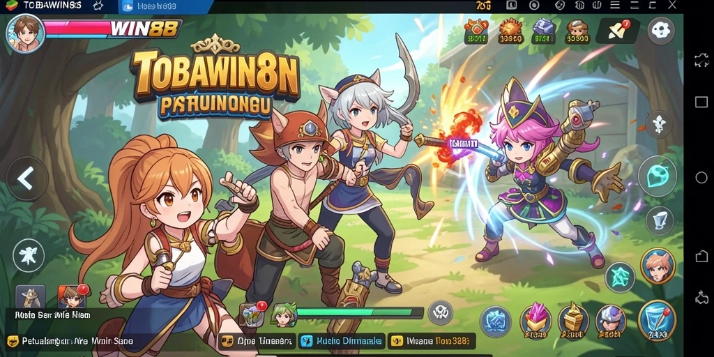 Tampilan gameplay TOBAWIN88 yang penuh warna dan aksi seru.